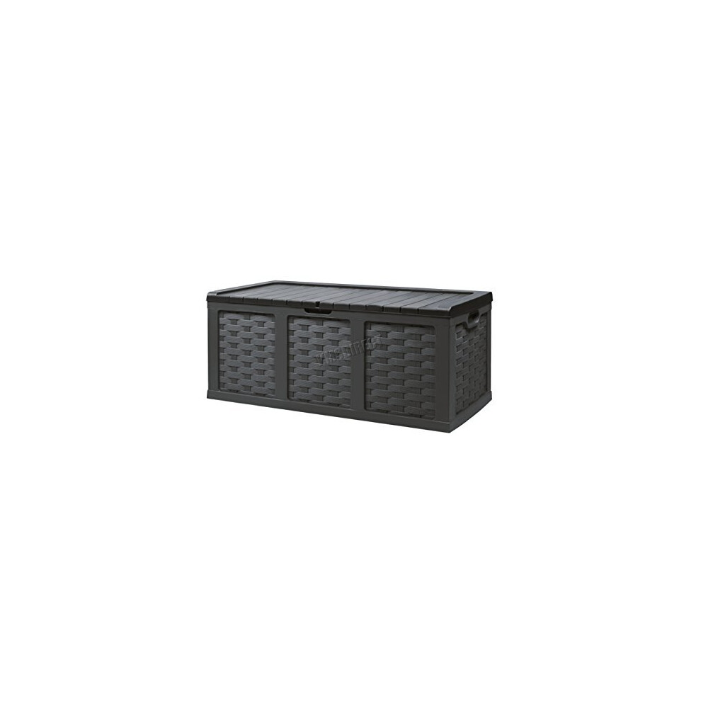 Starplast Outdoor Garden Rattan Style Plastic Storage Utility Chest Cushion Shed Box With Sit-On Lid Container New 535L Litre 66-811 Black