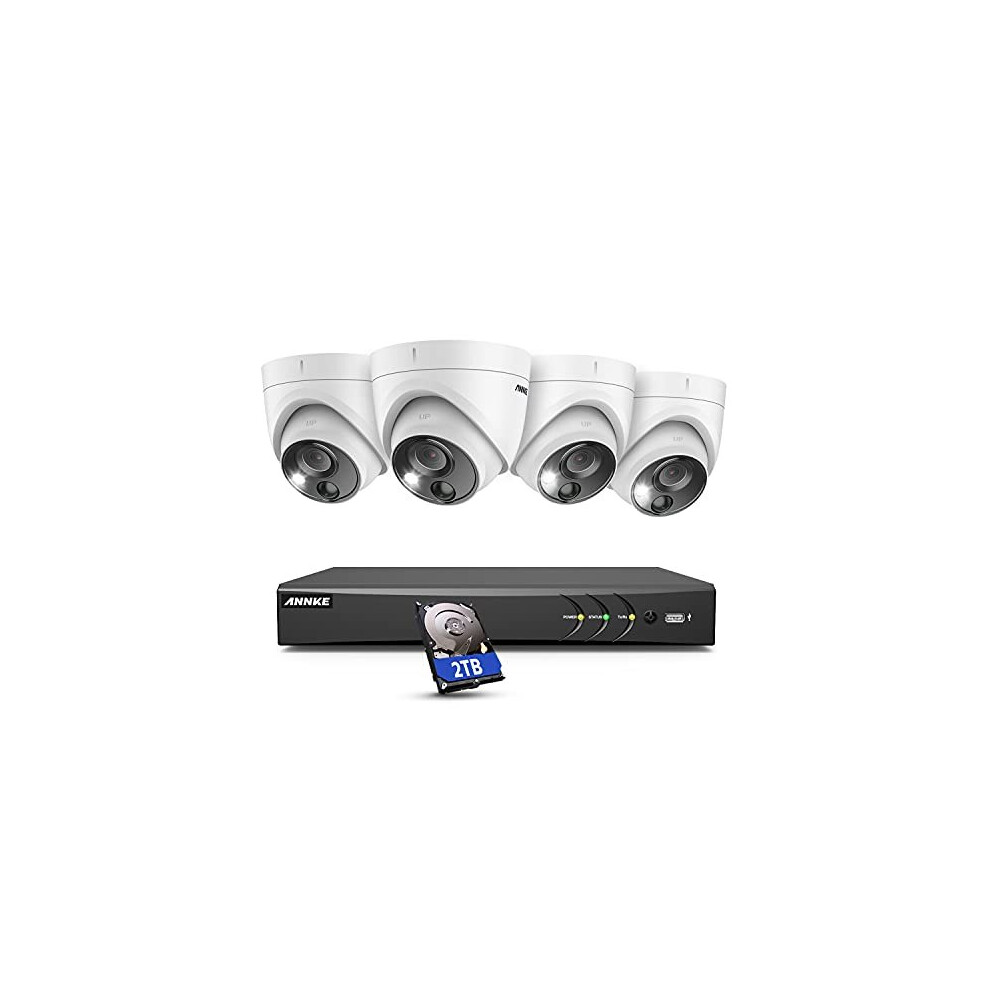 ANNKE PIR CCTV Camera System, 8 Channel 4K/8MP DVR with 2TB HDD and 4pcs 5MP Outdoor Security Cameras Works with Visual Alarm, 100ft EXIR Night Vision