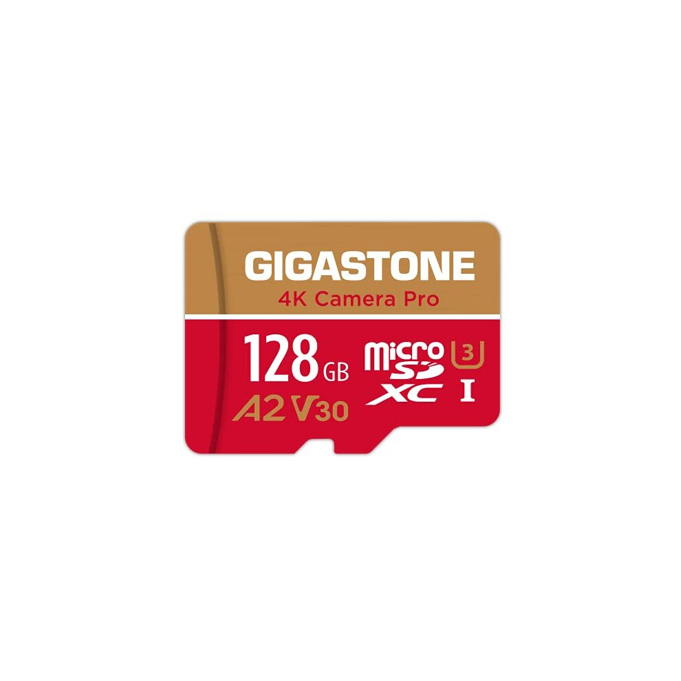 Gigastone Micro SD Card 128GB with SD Adapter + Mini-case, 4K Camera Pro, 4K UHD Video Recording, GoPro SD card Action Camera Compatible, R/W up to 10
