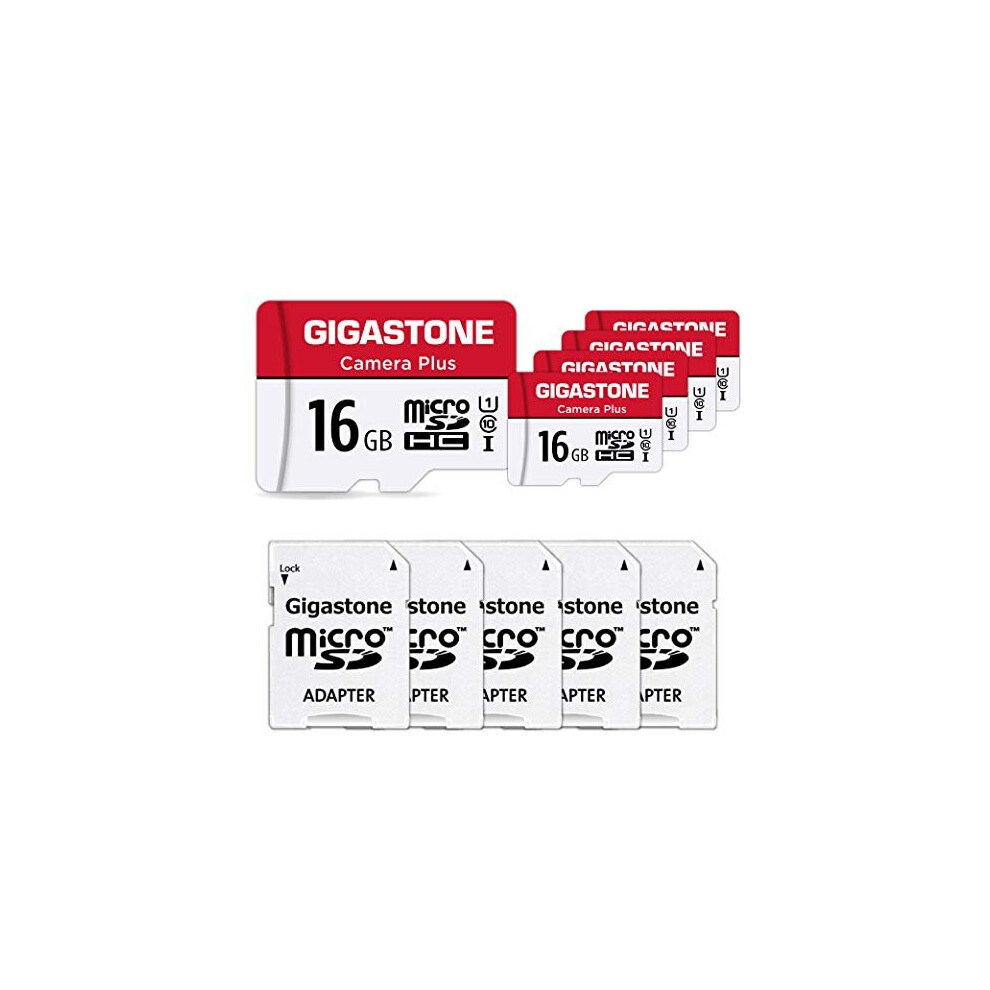 Gigastone Micro Sd Card 16Gb 5-Pack With 5X Sd Adapter + 5X Mini-Case, Camera Plus 90Mb/S, Full Hd Video, U1 C10 Class 10 Micro Sdhc Uhs-I Memory Card 804272752878