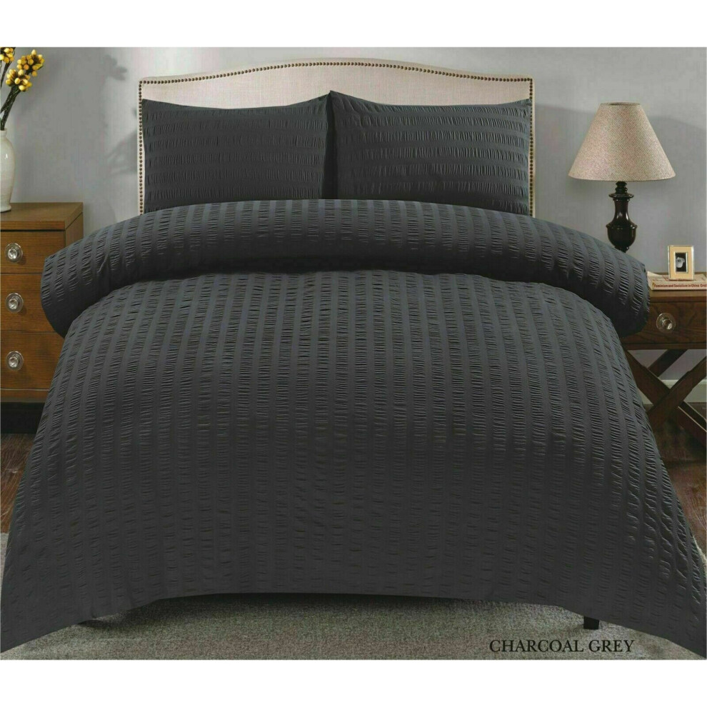Northern Luxe (Super-King, Charcoal ) Seersucker Duvet Quilt Cover & Pillowcase Set Pink