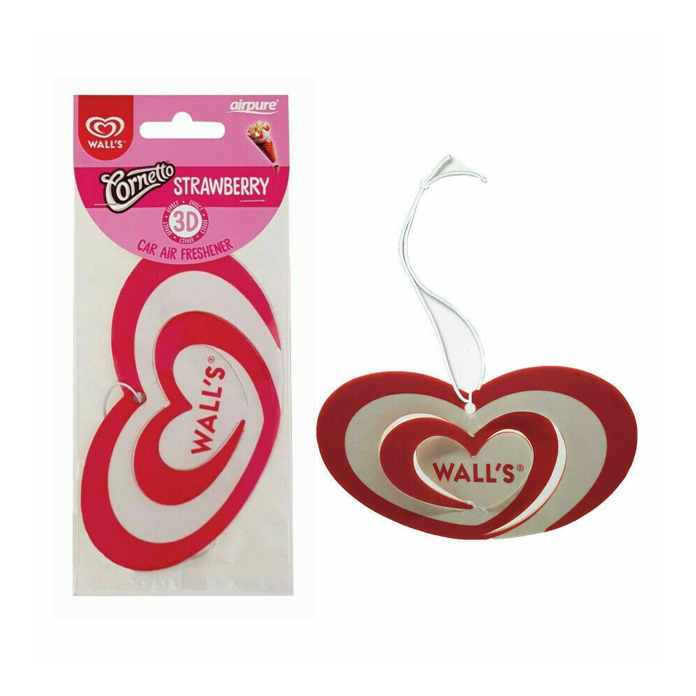Airpure Walls 3D Paper Love Heart Cornetto Strawberry Car Air Freshener (Case Of 12) 5060194138762