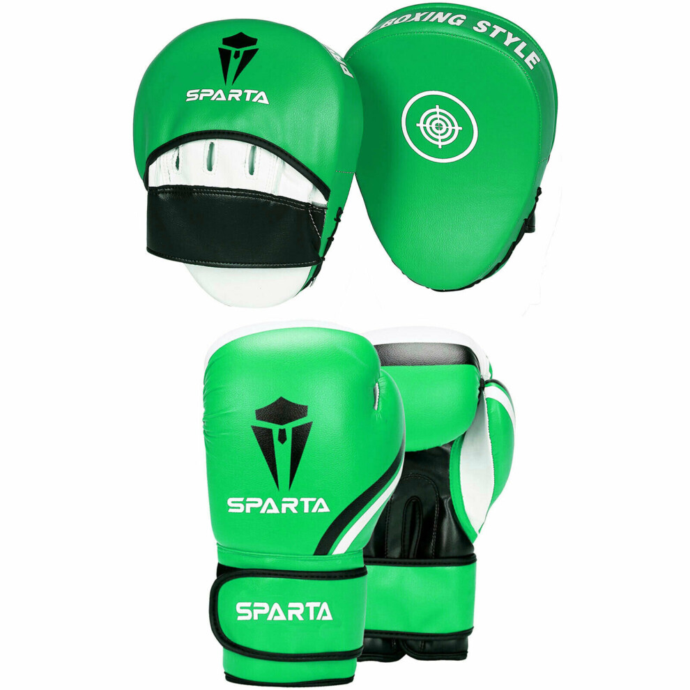 (GREEN, 80Z) Boxing Gloves and Focus Pads Set Sparring Punch Bag Hook Jab Gym Training MMA