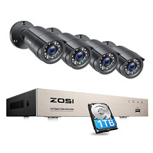 ZOSI 8 Channel 1080P CCTV Camera Systems 4pcs Outdoor Weatherproof Home Security Camera H.265+ Surveillance DVR Kits with 1TB HDD 80ft Night Vision Mo