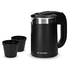Navaris Compact Electric Travel Kettle - 0.5 Litre Travel Jug Kettle with Dual Walls and Boil Dry Protection - Small 1100W Holiday Kettle with 2 Cups