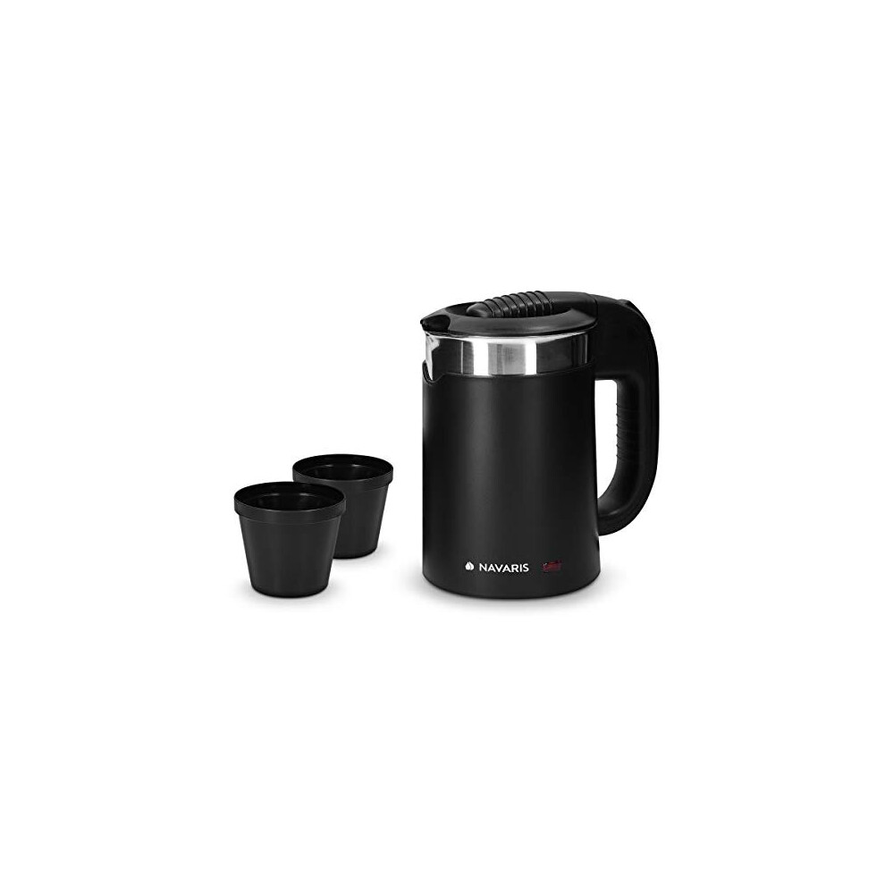 Navaris Compact Electric Travel Kettle - 0.5 Litre Travel Jug Kettle with Dual Walls and Boil Dry Protection - Small 1100W Holiday Kettle with 2 Cups