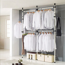 Heavy Duty Clothes Rack, Telescopic Coat Hanger Wardrobe Organiser, Hanging Rail, Garment Rack, Stainless Steel Poles and Bars, 60kg Loading per Horiz