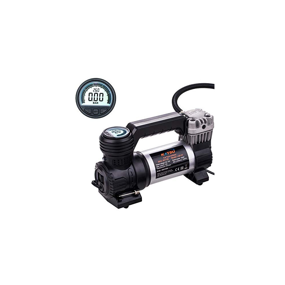 Katsu Car Tyre Inflator 12V Dc Portable Digital Air Compressor Tire Pump 120Psi With Led For Auto Cars Trucks Bikes Motorcycles And Other Inflat Light 5060524767181