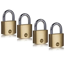 Yale Y110B/40/122/4 - 4 Pack of Brass Padlocks (40 mm) - Indoor Locks for Locker, Backpack, Tool Box - Keyed Alike - Standard Security - Multipack