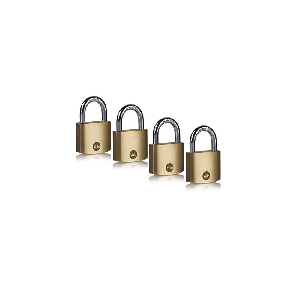 Yale Y110B/40/122/4 - 4 Pack of Brass Padlocks (40 mm) - Indoor Locks for Locker, Backpack, Tool Box - Keyed Alike - Standard Security - Multipack