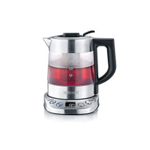 Severin Deluxe Mini Kettle for Cooking Water and Tea with 2000 W of Power WK 3473, Glass/Brushed Stainless Steel/Black