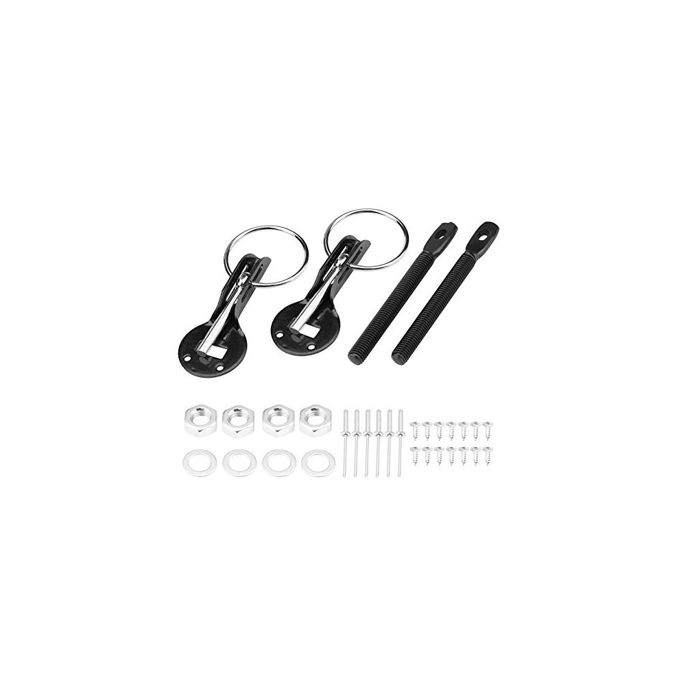 Hood Pin Lock Kit, Universal Aluminum Bonnet Hood Pins Lock Hood Pin Lock Latch Kit For Racing Sport Car Black 798382717974