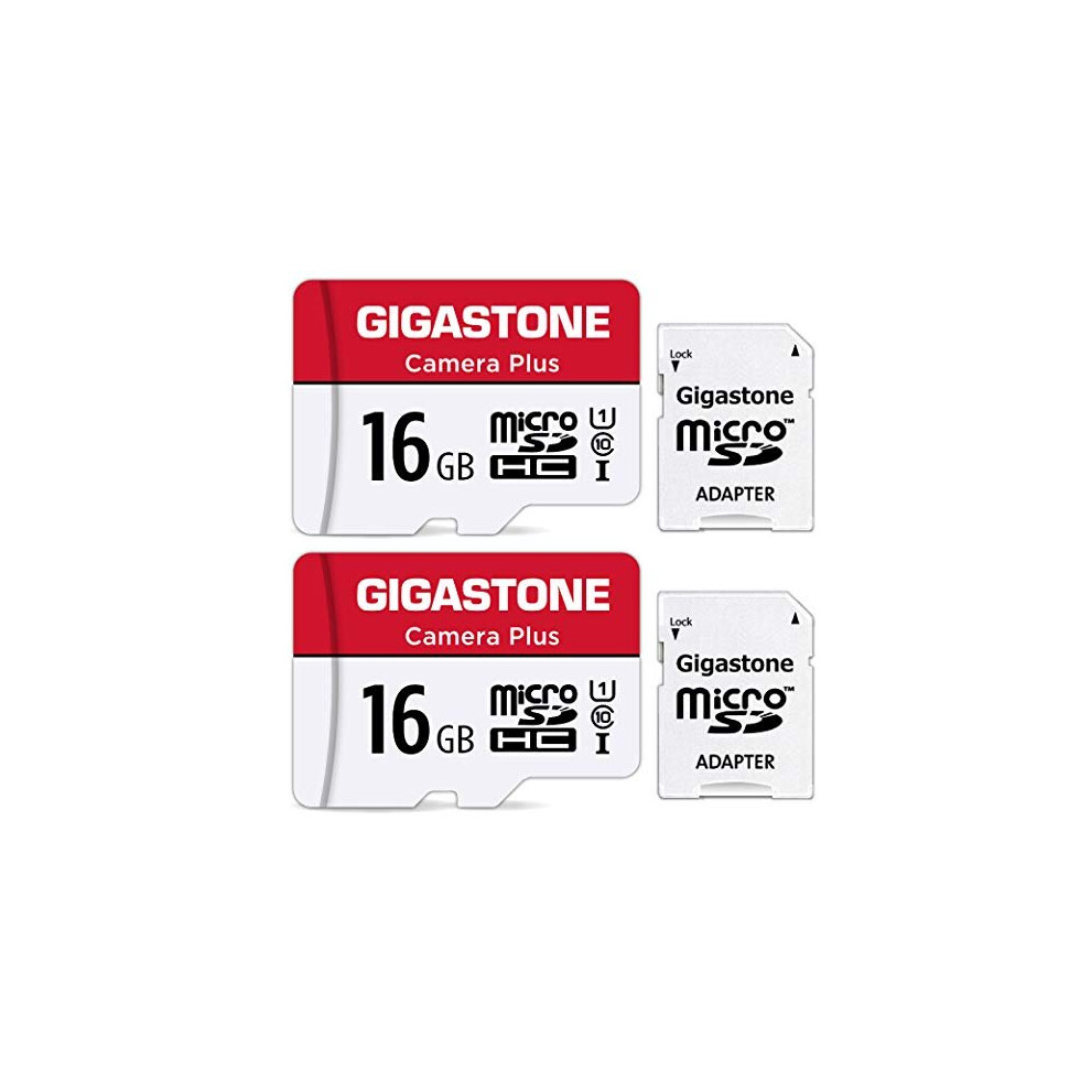 Gigastone Micro Sd Card 16Gb 2-Pack With 2X Sd Adapter + 2X Mini-Case, Camera Plus, 85Mb/S, Full Hd Video, U1 C10 Class 10 Micro Sdhc Uhs-I Memory Car 804272755862