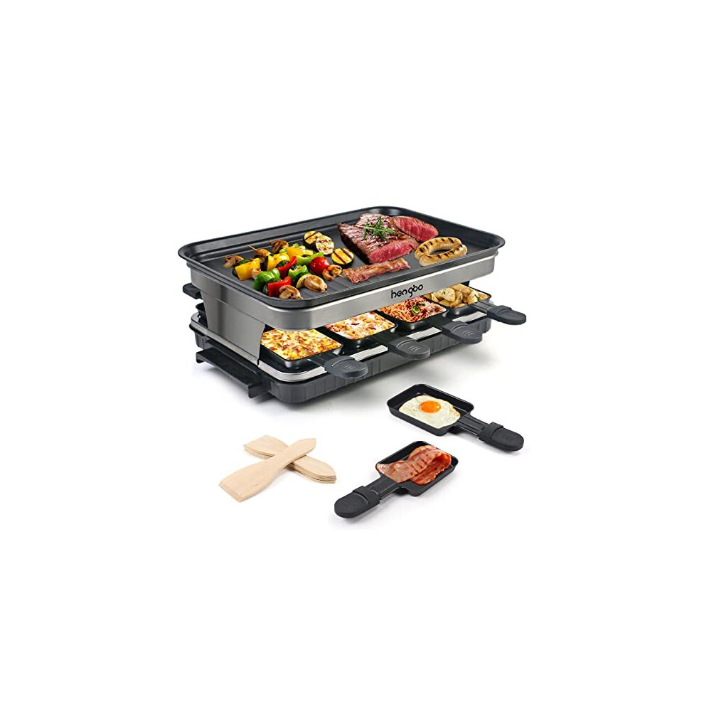 Raclette Grill 8 Person Indoor Grill Machine 8 Mini Non Stick Grill Pan for Raclette Cheese Dishes Cooking Party Kitchen Cooker Health Electric Smokel