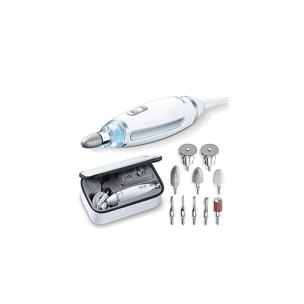 Beurer MP62 Home Manicure and Pedicure Set, Electric Nail File with 10 High-Quality Attachments, LED Precision Light, Fast Rotation (2000-5400rpm), UK