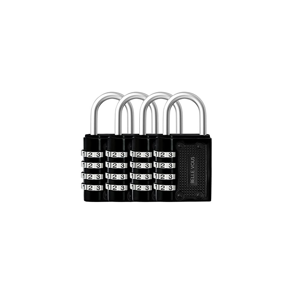 Belle Vous Black 4 Digit Combination Shackle Padlock (4 Pack) - 4.8 x 4 x 1.6cm/ 1.88 x 1.57 x 0.62 inches - Heavy Duty Waterproof Indoor/Outdoor Secu-image-OPC-P8VKXG7-NEW