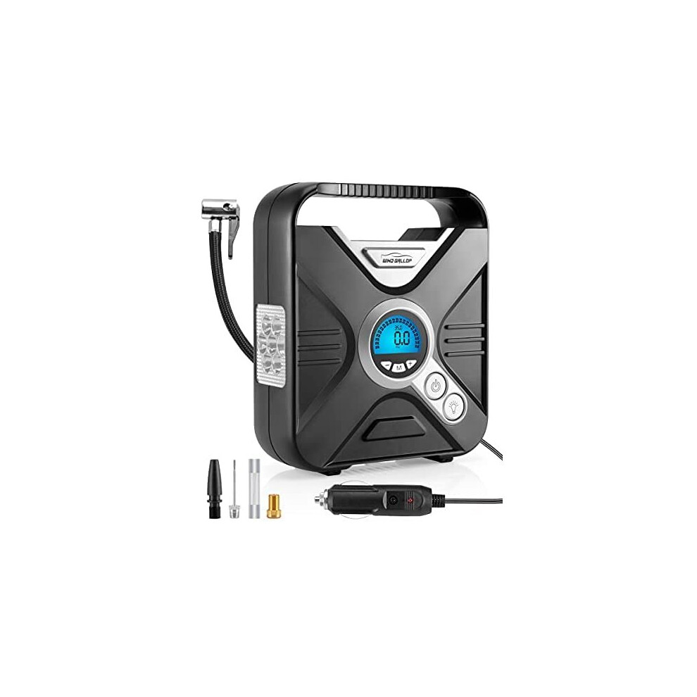 Windgallop Car Tyre Inflator Air Compressor Tyre Pump 12V Electric Car Air Pump For Car Tyres Bike Tyres With Digital Tyre Pressure Gauge And Inflator