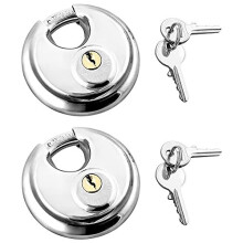 QWROK Round Disc Lock , Outdoor Heavy Duty Keyed Padlocks with Keys , Stainless Steel Shackle , 2 Pcs