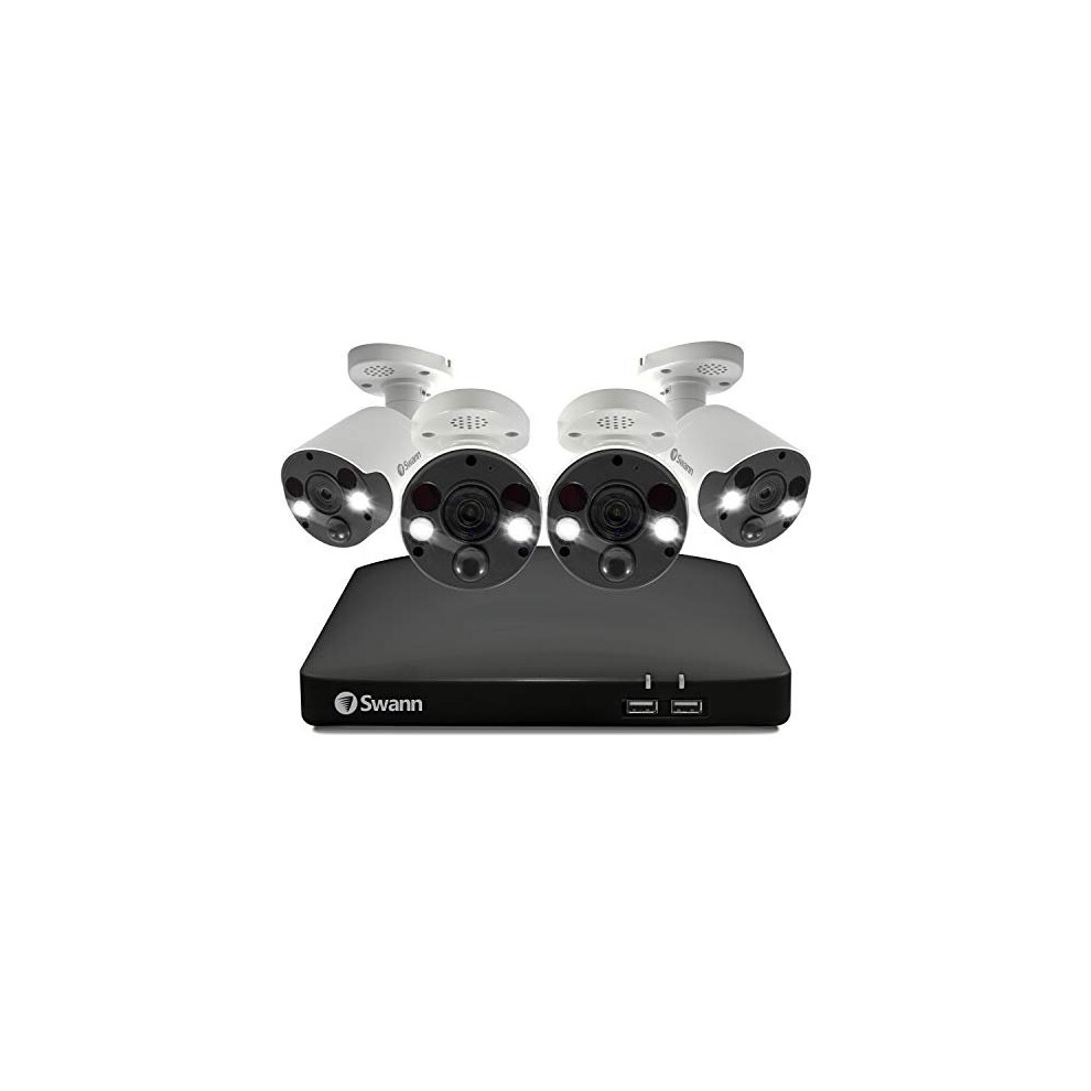 Swann CCTV Kit, 2TB 4K 8 Channel NVR-8780 with 4 x SWNHD-887MSFB Professional Spotlight Bullet Cameras - Works with Google Assistant and Alexa