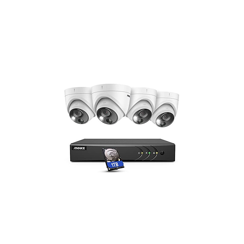 ANNKE 8CH 5MP DVR CCTV Camera System with PIR Detection,5-in-1 H.265+ with 1TB HDD, 4X 2.0MP IP67 Waterproof Home Security Dome Cameras, Starlight Day
