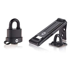 Yale Y220B/51/118/HSP Black Weatherproof Padlock And Hasp Perfect For Outdoor Use - Hardened Steel Shackle For Shed, Gate, outdoor Storage - 3 Keys -
