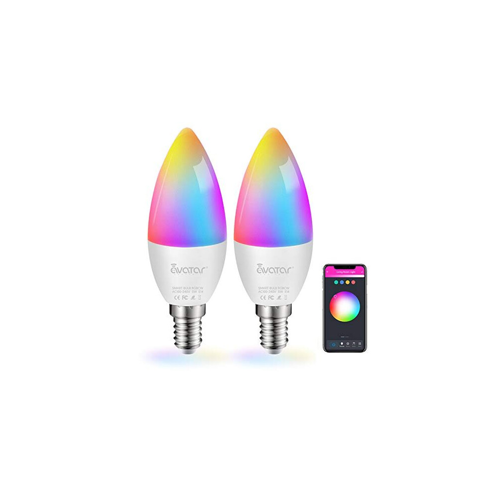 Smart Bulb E14 Alexa Light WiFi LED Candle Bulbs C37, Music Sync 5W 2700K-6500K RGB+Warm/Cool White Colour Dimmable Compatible with Alexa/Google Home