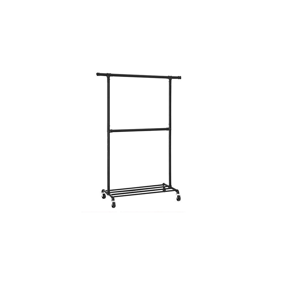 SONGMICS Industrial Clothes Rack on Wheels, Maximum load of 110 Kg, Double Garment Hanging Rod, Heavy Duty Commercial Display, Black HSR62BK