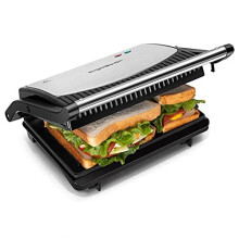 Aigostar Sandwich/Panini Press, 800W 1-2 Slice Non-Stick Plates Sandwich Toaster Maker, 180 Flat Open Electric Health Grill, Stainless Steel, Tempera