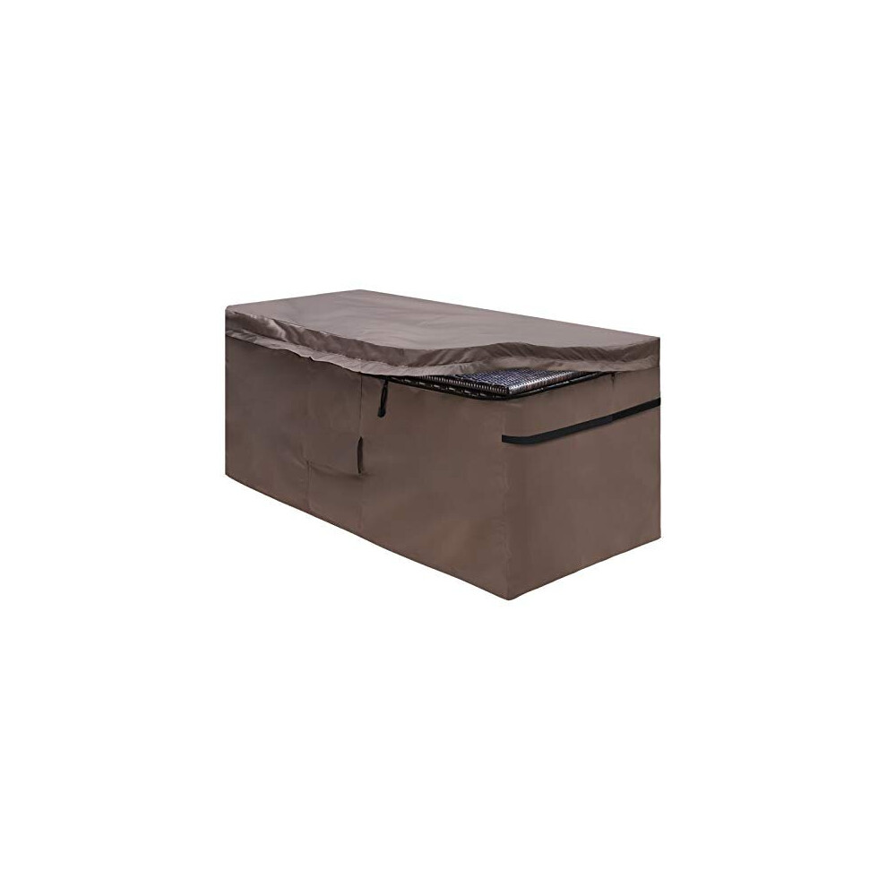 Mountainloc Brown Garden Deck Box Cover, Storage Box Protective Covers With Zipper Lid And Air Vent, Waterproof, 420D Oxford (123*55*62Cm)