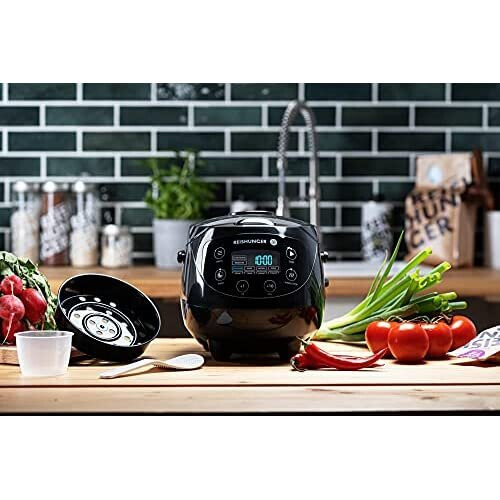Reishunger Digital Mini Rice Cooker & Steamer Black Keep Warm