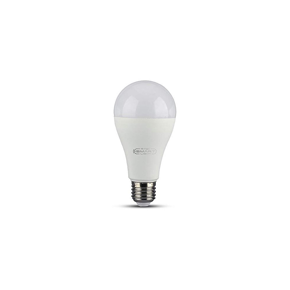 V-TAC 15W A65 Smart WiFi LED Bulb, RGB + 2700K-6400K and Multicolored, Dimmable, Auto On/Off, Compatible with Alexa and Google Home, No Hub Required,