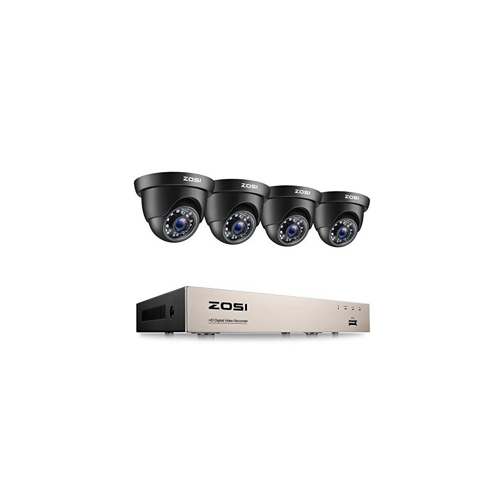 ZOSI 1080P CCTV Camera System 8 Channel H.265+ 5MP Lite Surveillance DVR kit and 4x1080P Outdoor CCTV Cameras Dome Black HD Smart Security Camera Syst