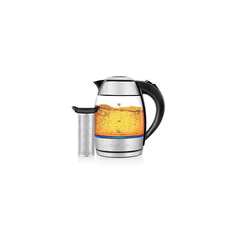 Chefman Electric Glass Kettle, Fast-boiling Water Heater w/ Auto Shut-off & Boil-dry Protection, Lifts from Base for Cordless Pouring, BPA-Free, Remov