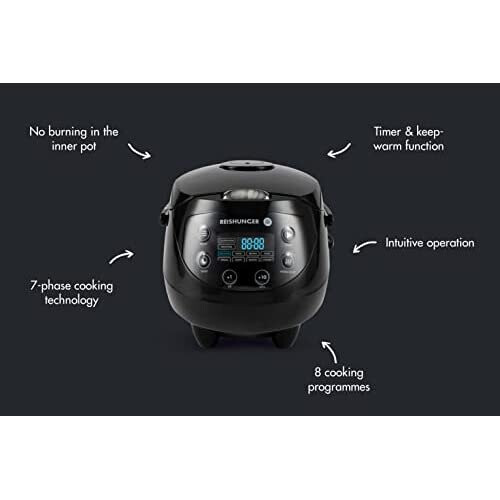 Reishunger Digital Mini Rice Cooker & Steamer Black Keep Warm