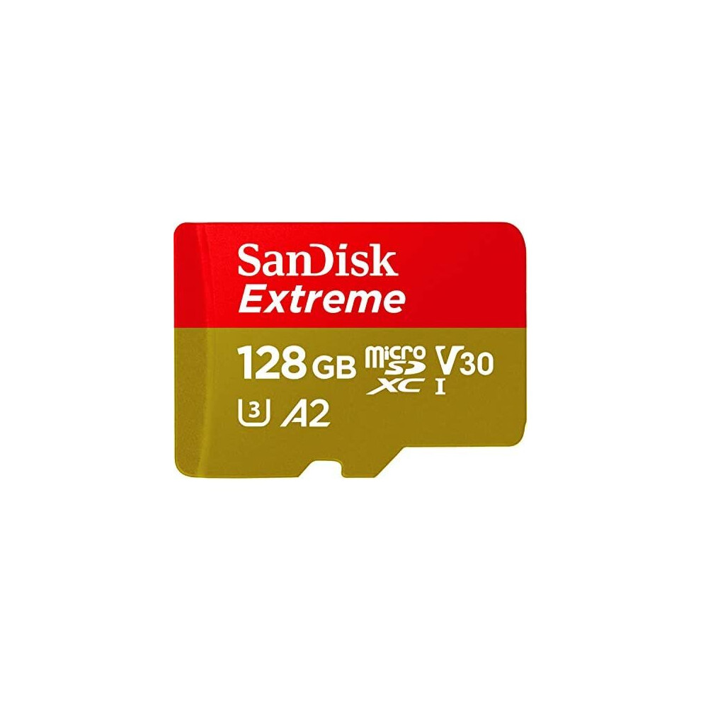 SanDisk Extreme 128 GB microSDXC Memory Card + SD Adapter with A2 App Performance + Rescue Pro Deluxe, Up to 160 MB/s, Class 10, UHS-I, U3, V30 , Red/