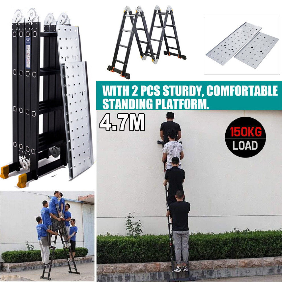 4.7M 14in1 Aluminium Folding Ladder Extension Scaffold With 2 Platform