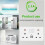 2-Gang 13A USB Wall Socket Plate (UK Plug) - White, Fireproof PC, 2 USB Charging Ports 3
