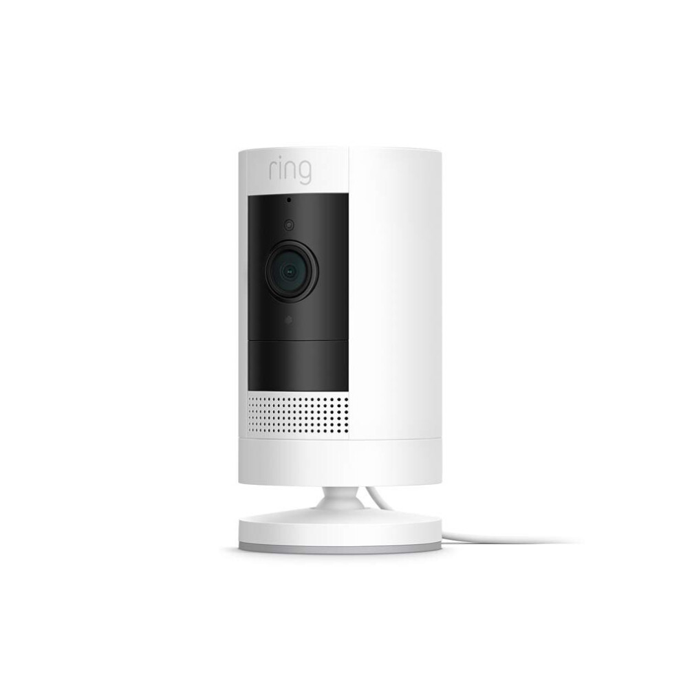 Ring Stick Up Cam Plug-In by Amazon | HD security camera with Two-Way Talk, Works with Alexa | With 30-day free trial of Ring Protect Plan | White