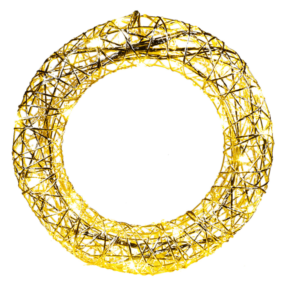(Gold Wire & White Pearls, 40cm) LED Snowy Christmas Wall Door Wreath 30 40cm