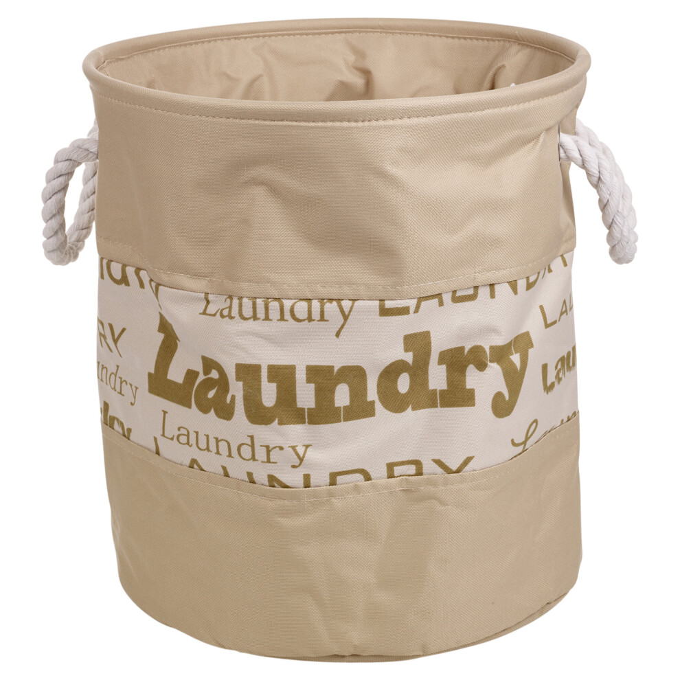 (Beige with White Handles) 40 Litre Washing Laundry Clothes Basket Bag Hamper