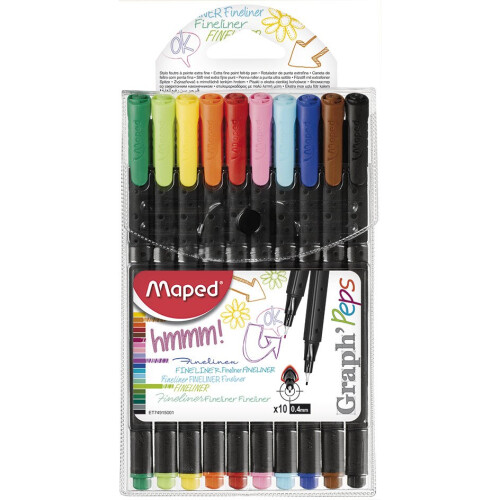 Maped Graph'Peps Fineliner with Stencil Caps (Pack of 10)