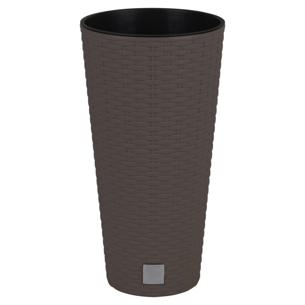 (Brown, H 38cm x 20cm) Round Rattan Tall Plant Pot Flower Garden Planters