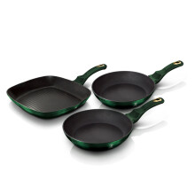 (Emerald Green) 3pc Frying Grill Pan Aluminium Non Stick Coating