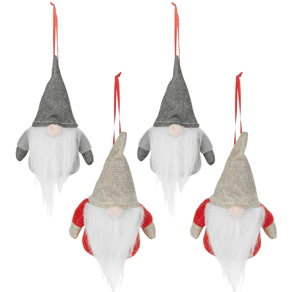 Urbn Living (4 (Two Red, Two Grey)) 2,4,6 Christmas Tree Hanging Gnome Xmas Gonk Decoration Glitter Festive Ornament Red,Grey
