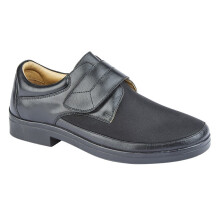 (7 UK) Roamers Touch Fastening XXXX Mens Wide with Elastic Textile/Leather Shoes Black