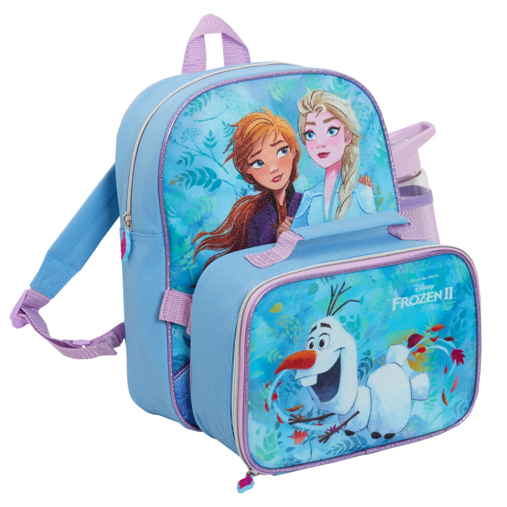 (One Size) Girls Disney Frozen 2 Backpack + Lunchbag + Water Bottle Matching 3 Piece Set