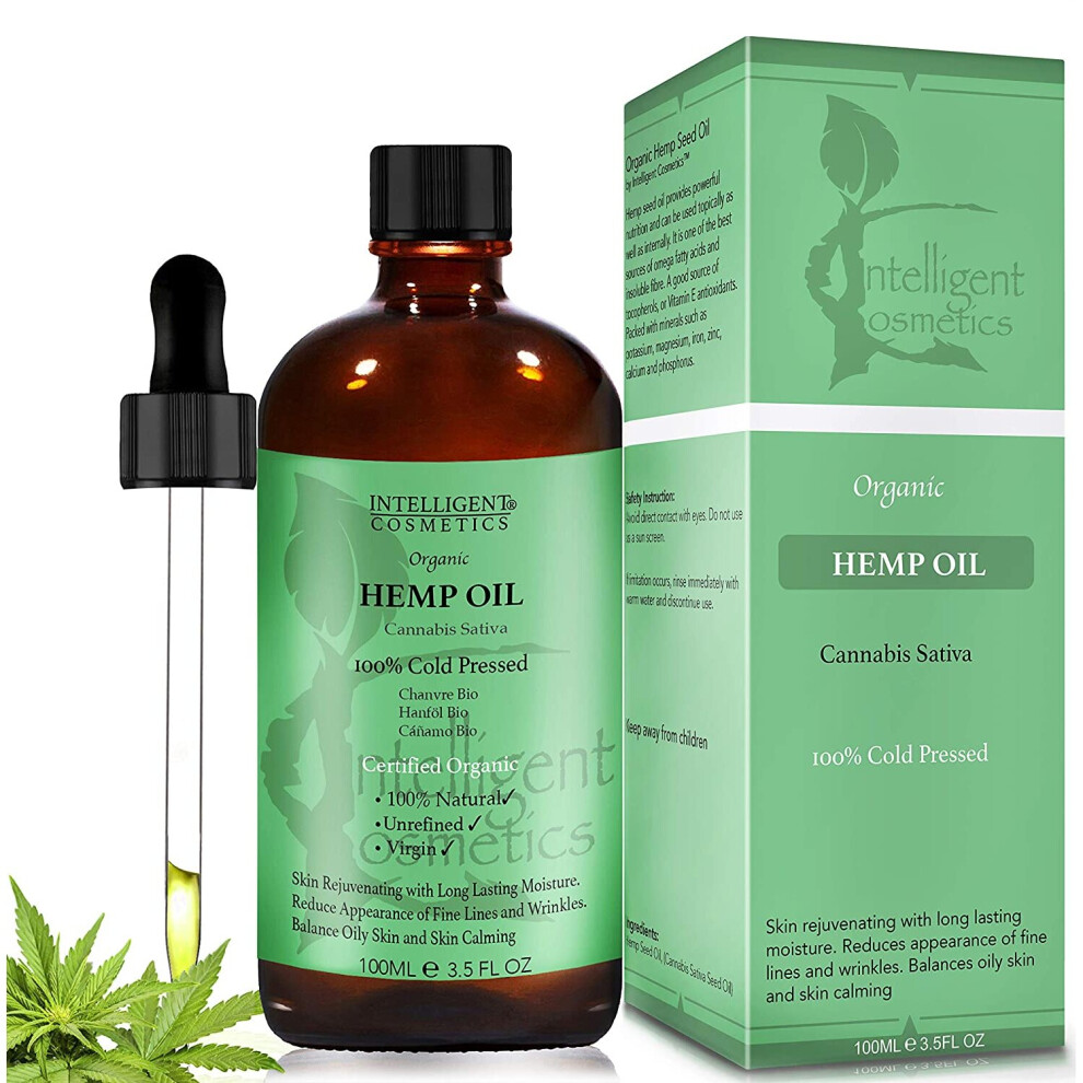 HEMP SEED OIL 100ML, 100% Cold Pressed Unrefined, Organic, Pure & Natural. Skin Care Facial Oil, Prevents Premature Ageing, Tightens & Shrinks Large