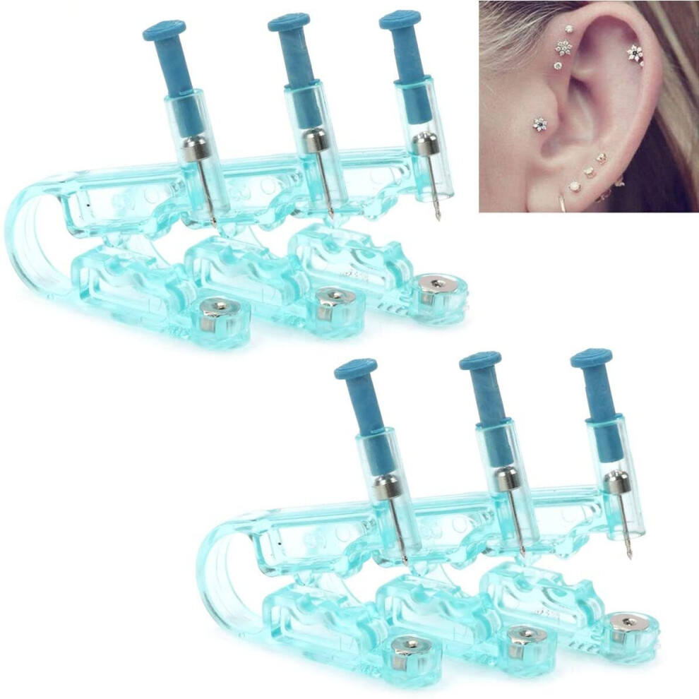 Vanana Blue Ear Piercing Gun, 6Pcs Disposable Safety Ear Piercing Gun Unit Tool With Asepsis Pierce Kit For Piercing Kit Piercing Supplies With Ear Stud