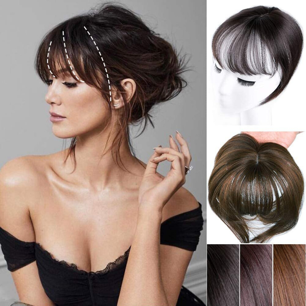Lesafev Unisex Brown Mini Fringe Hairpiece Straight Clip In Forehead Topper With Wispy Bangs Extension Dark
