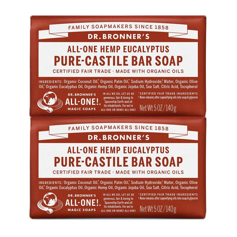 Dr. Bronner's Pure-Castile Bar Soap - Eucalyptus, 5oz. (2 Pack)